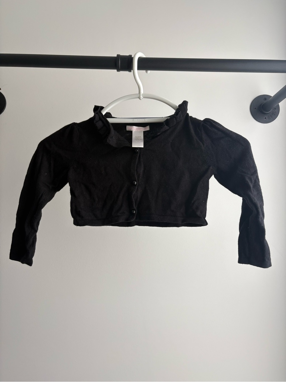 Janie and Jack Toddler Girl Black Cropped Cardigan with Ruffle Collar